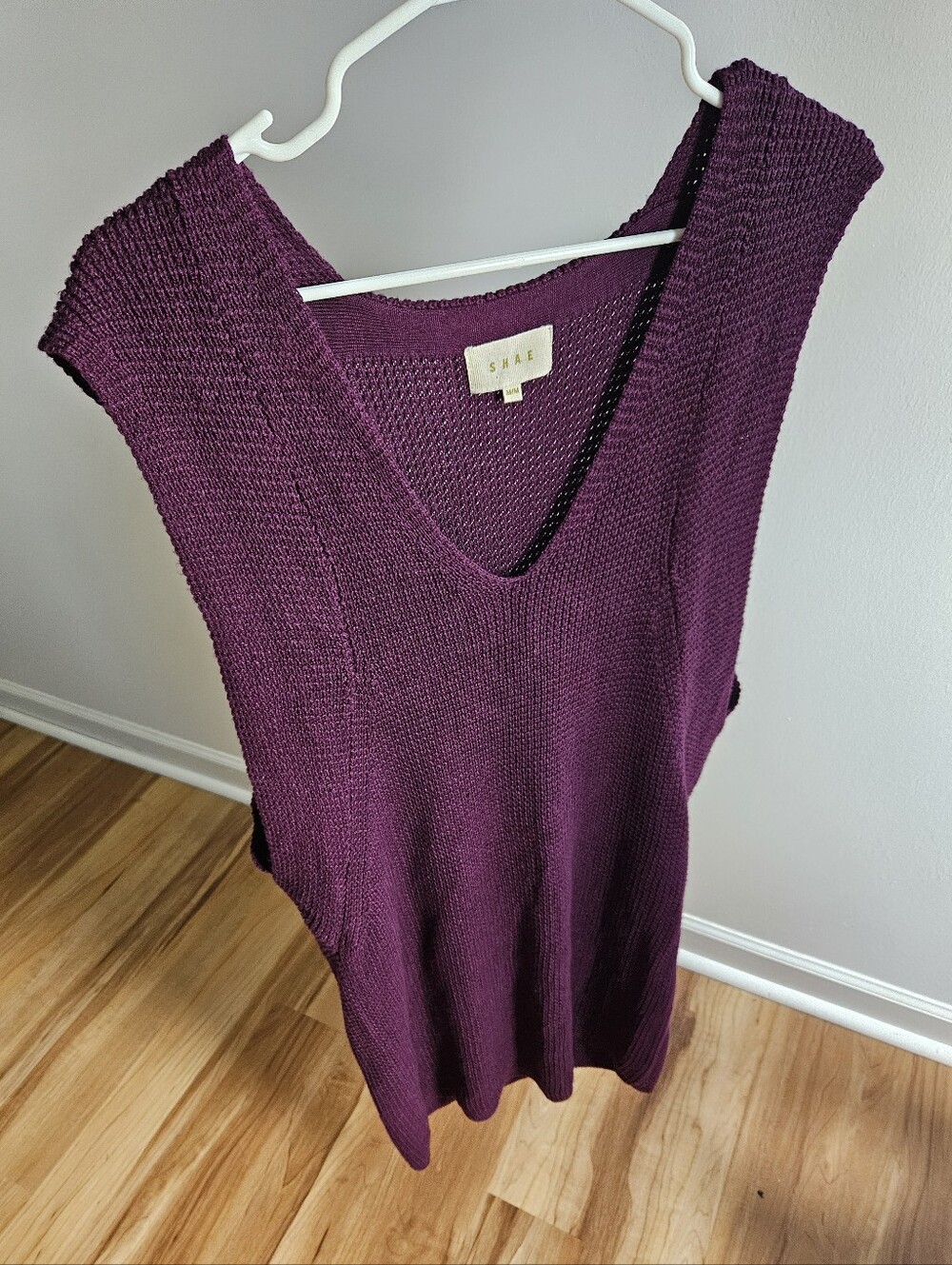 Shae for Anthropologie Oversized V-Neck Knit Tunic Sweater Vest in Plum Purple